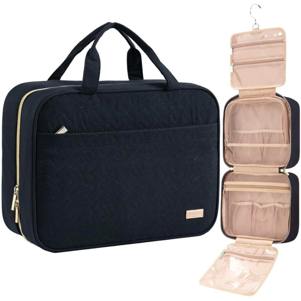 NISHEL Black Large Portable Hanging Organizer Travel Toiletry Bag NEW